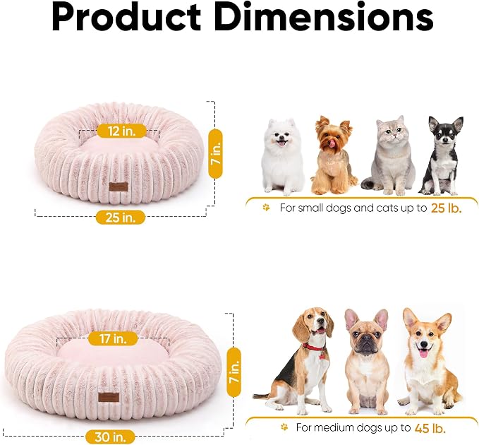 FUKUMARU Small Dog Bed, 25" Orthopedic Dog Bed for Puppies, Donut Cat Beds | Gradient Color Calming Donut Dog Beds for Small Dogs, Round Pet Bed with Washable Cover, Cute Cat Bed for Indoor Cats, Pink