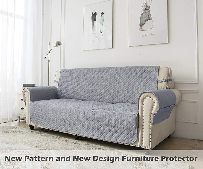 Ameritex Couch Sofa Slipcover 100% Waterproof Nonslip Quilted Furniture Protector Slipcover for Dogs, Children, Pets Sofa Slipcover Machine Washable (Light Grey, 78")