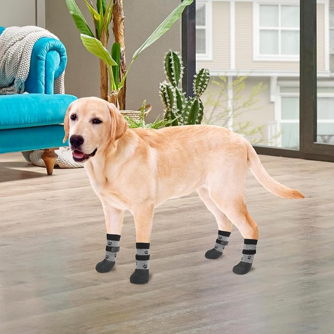KOOLTAIL Anti Slip Dog Socks for Hot/Cold Pavement to Prevent Licking Paws,Booties for Hardwood Floors,Traction Rain Dog Boots&Paw Protectors Shoes with Grip for Small Medium Large Senior Dogs