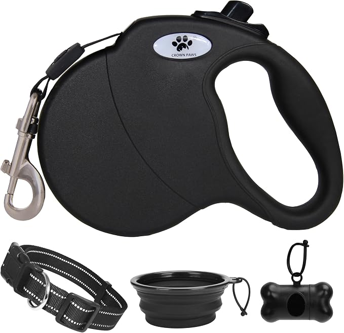 16 ft Retractable Dog Leash for Large Dogs up to 110 lbs,Tangle-Free Nylon Tape,Black L