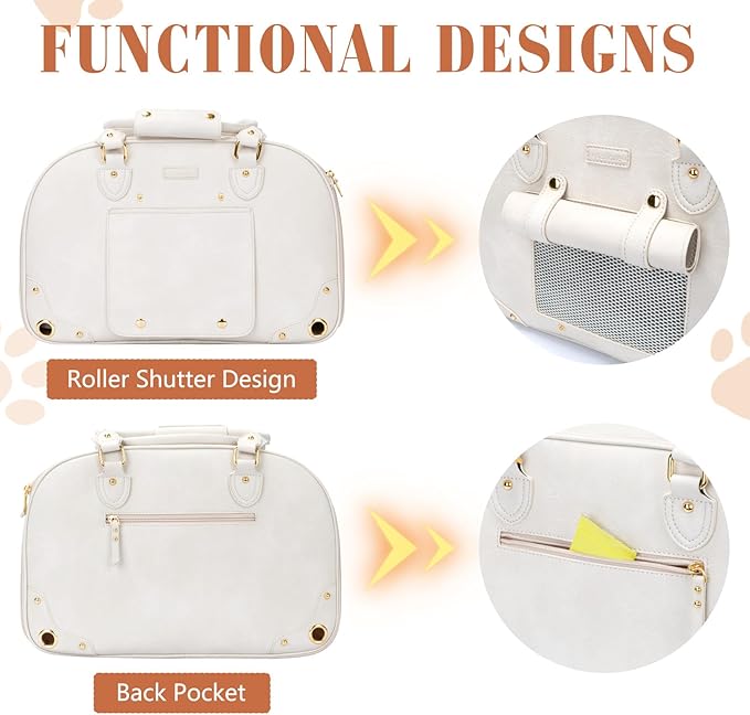 Dog Carrier Purse, Pet Carrier, Waterproof Premium Leather Pet Travel Portable Bag for Cat and Small Dog Home & Outdoor Medium Beige
