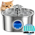 PEKTACO Cat Water Fountain, 3.2L Stainless Steel Pet Fountain, 6 Filters | 108oz capacity, LED water level window, ultra-quiet pump, dishwasher-safe tray, BPA-free, for cats and small dogs