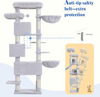 Hey-brother Cat Tree, 74 inches Multi-Level XL Large Cat Tower for Indoor Cats with Three Cat Condos, Two Large Top Decks and Cat Hairbrushfor Kittens, Cats and Pets, Light Gray MPJ035-MW