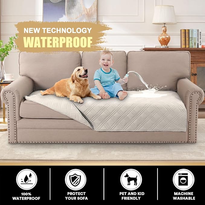 Couch Cover for Dogs Waterproof Couch Covers for 3 Cushion Couch Sofa Pet Cover for Sectional Couch Furniture Bed Sofa Cover Washable,French Oak,47x68 Inch