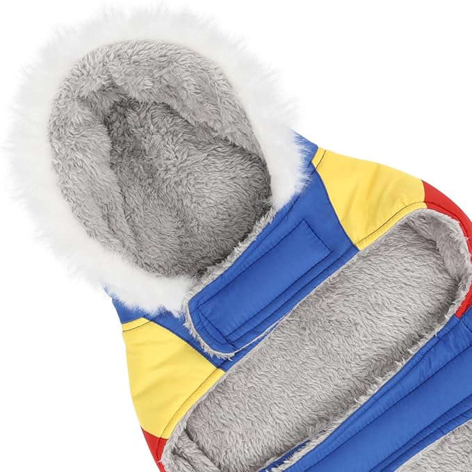 HDE Dog Puffer Jacket Fleece Lined Warm Dog Parka Winter Coat with Harness Hole 90s Colorblock - M