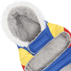 HDE Dog Puffer Jacket Fleece Lined Warm Dog Parka Winter Coat with Harness Hole 90s Colorblock - S