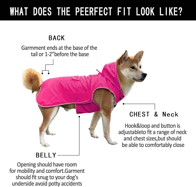 Non-Stiff Fabric Dog Raincoat, Easy Running, Hiking, Waterproof & Reflective Dog rain Jacket for High-Energy Dogs, Dog Poncho with Hood, Adjustable Neck, Belly Strap (Pink, XXXXX-Large)