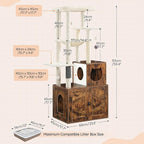 HOOBRO Cat Tree with Litter Box Enclosure, Tall Cat Tower for Indoor Cats, All-in-One Modern Cat Condo, Hidden Litter Box Enclosure Furniture, Rustic Brown FG51MZ03