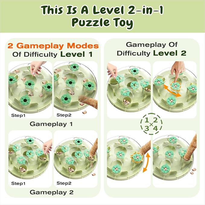 KADTC L, 2-in-1, Cat Puzzle Toy, Foraging Ball & Treat Maze for Indoor Cats | Every mealtime, pawing, batting, digging out kibble slows gobbling, curbs scarf-and-barf, burns extra energy, fights boredom.