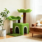 Woochpet Sunflower Short Cat Tree with Cat Scratching Posts Small Cat Tower | Cat Condo,Cat Perch,Cat Bed 3-in-1 Cat Scratcher for Small Cats and Kittens