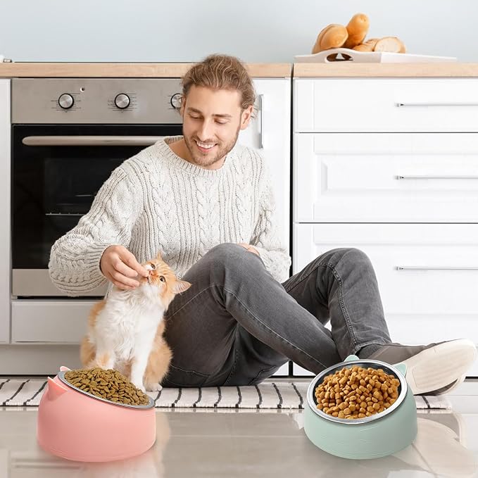 7 Pcs Raised Cat Food Bowl Stainless Steel Tilted Feeding for Little Cat Raised 15° Elevated Pet Dish for Kitten Puppy Anti-Slip Detachable Pet Stainless Steel Slope Base Food Bowl with 5 Food Scoop