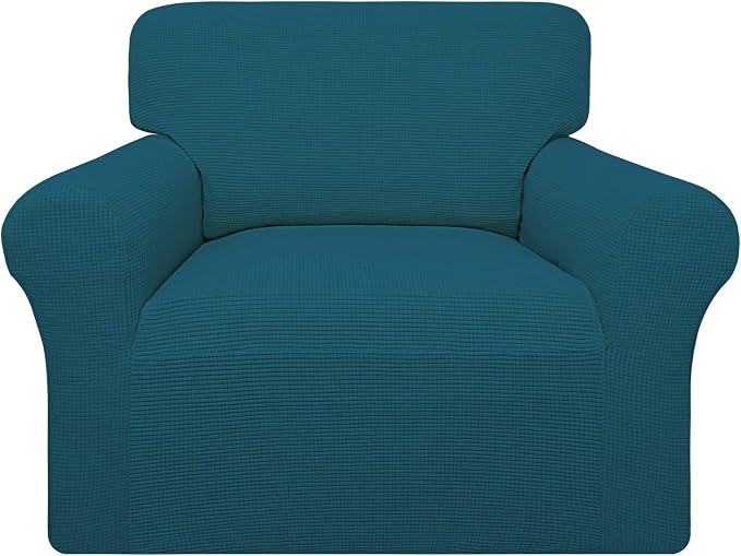 Easy-Going 100% Waterproof Chair Couch Cover, Stretch Jacquard Sofa Cover | Dual Waterproof Sofa Slipcover, Leakproof Furniture Protector for Kids, Pets, Dog and Cat (Chair, Peacock Blue)