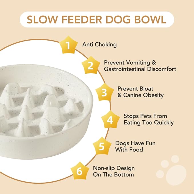 Havniva Ceramic Slow Feeder Dog Bowls, Dog Bowl Slow Feeder | 3.2 Cups Dog Slow Feeding Bowls for Large Dogs, Puzzle Dog Food Bowls for Fast Eater, Pet Slow Feeding Dish, Non-Slip