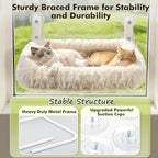 Zoratoo Extra-Thick Cushion Cat Window Perch, Foldable Cat Bed, White | Fluffy Long-pile Bolster, Machine Washable, Cordless Pet Hammock with Sturdy Metal Frame for Cats of All Breed
