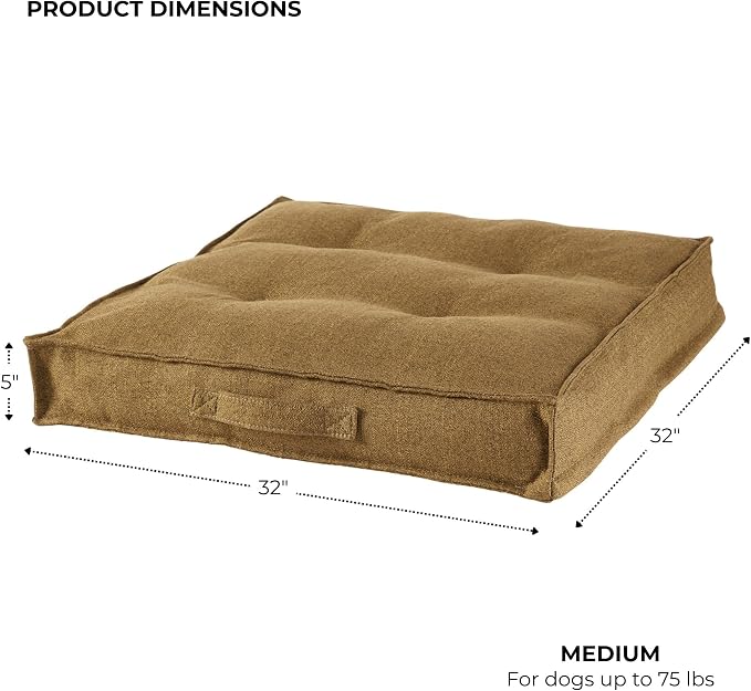 Indoor Dog Bed with Removable Washable Cover, Soft Basketweave Fabric, Reversible Cushion, Carry Handle, Baffle Construction to Help Prevent Fill Shifting, Moss - Medium (32"x32")