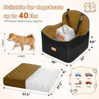 Dog Car Seat for Medium/Small Dogs, Dog Booster Car Seat, Pet Booster Seats Up to 40lbs with Waterproof Layer, 3 Storage Pockets and Safety Belt (Black/Brown)