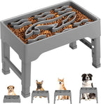 9 Cups Elevated Slow Feeder Dog Bowls 4 Adjustable Heights, Grey | Raised Dog Slow Feeder Bowls, Dog Food Bowl Stand, Non Slip Anti Gulping Slow Eating Dog Bowl for Medium & Large Dogs