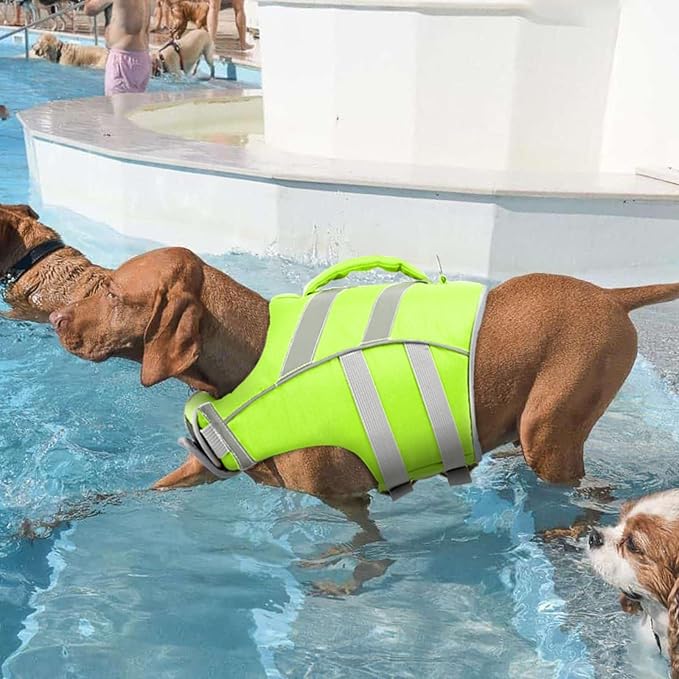 Kuoser Reflective Dog Life Jacket, Dog Life Vest for Swimming Boating | Adjustable Pet Lifejackets, High Flotation Doggie Swimsuit with Rescue Handle for Small Medium Large Dogs