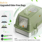 Stainless Steel Cat Litter Box with Removable Lid, XL Enclosed | High Sided Litter Box with Carbon Filters, Odor Free, Easy Cleaning, Anti-Urine Leakage for Big Cats/Multiples, Green