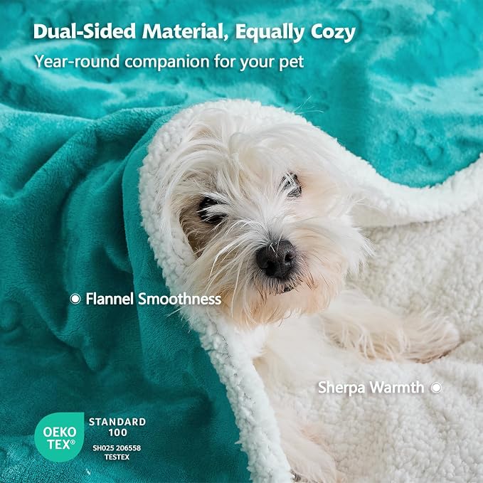 Pet Blankets for Cats - Waterproof Cat Blanket Washable - Sherpa Fleece Puppy Blanket, Soft Plush Reversible Throw Protector for Bed Couch Car Sofa, 25"X30", Teal