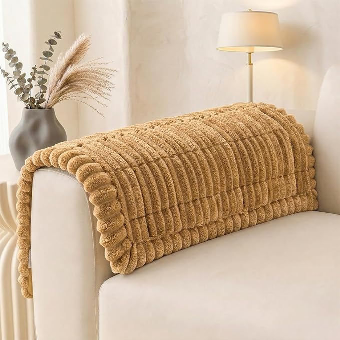 Non Slip Couch Armrest Covers for Dogs, Fuzzy Pet Sofa Arm Covers | Washable for Armrest & Backrest, Soft Thick Furniture Protector for Cats Dogs, Against Fur, Dirt, 27.6" x 27.6", Camel