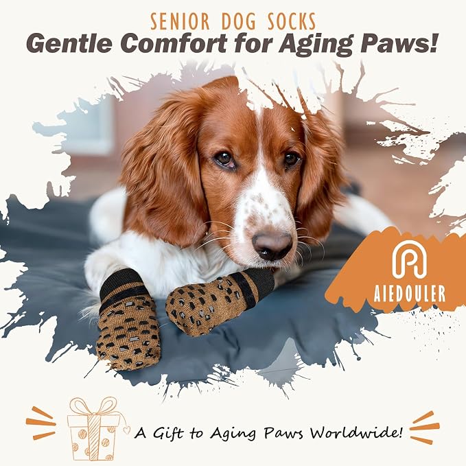 Anti Slip Dog Socks to Prevent Licking Paws, Dog Shoes for Hot/Cold Pavement, Dog Boots on Hardwood Floors, Traction Control Dog Booties & Paw Protectors for Small Medium Large Senior Dogs