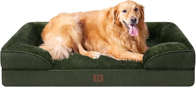 EHEYCIGA Orthopedic Dog Beds for Extra Large Dogs, Waterproof Memory Foam XL Pet Bed with Sides, Non-Slip Bottom and Egg-Crate Foam Big Dog Couch Bed with Washable Removable Cover, Dark Green
