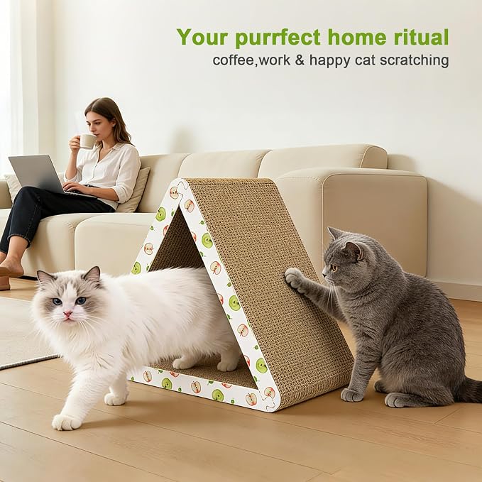 Triangle Cat Scratcher, Cat Scratching Board for Indoor Cats, 6 Usable Sides Cardboard Cat Scratcher with Catnip, Corrugate Cardboard Cat Scratching with Premium Scratch Textures Design