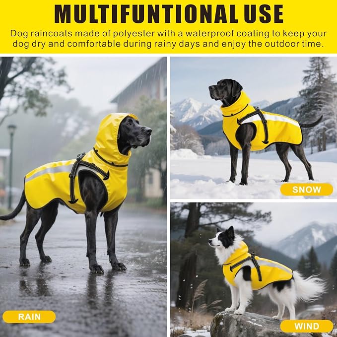 Dog Raincoat Waterproof Raincoats for Dog Reflective Dogs Rain Jackets with Hood Hoodie Pet Rain Poncho Coat for Small Medium Large Dogs Puppies S-XXL (Yellow, S)