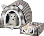 Dog Bed,2 Ways to Use,Indoor Pet House with Fluffy Mat,Removable and Washable Cover,Non-Slip Bottom,for Large Dogs(XL Brown Cranes)