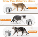 Stainless Steel Cat Water Fountain, 135oz/4L, 20 Filters | Ultra-Quiet Automatic Dog Water Dispenser with Adjustable Pump and 3 Flow Modes for Cats, Dogs, Multiple Pets