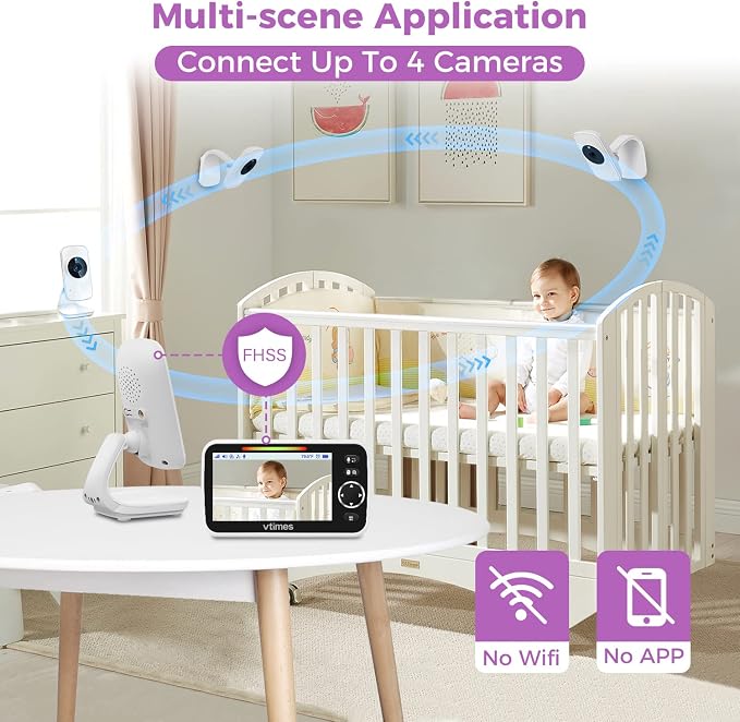 VTimes Baby Monitor Video Baby Monitor with Camera and Audio No WiFi 5" LCD Screen, Two-Way Audio, Night Vision,1000ft Range, 2X Zoom Temperature Display, Lullaby Elderly Pet