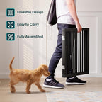 Semiocthome Bamboo Dog Gates Indoor 2-Panel Freestanding Puppy Gates for The House with 2 Metal Stands 24" H Folding Wood Pet Gate for Stairs Doorway, Fully Assembled Safety Fence - Black