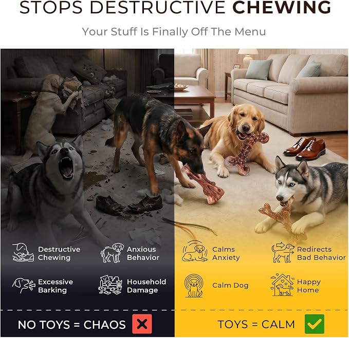 Kseroo 6-Pack Bacon Flavored Dog Chew Toys for Aggressive Chewers, Brown-XL | Indestructible, Heavy Duty, Rock-Hard Solid Nylon Bones for Medium & Large Dogs 25-90lbs, Tough, Long-Lasting, Keep Them Busy