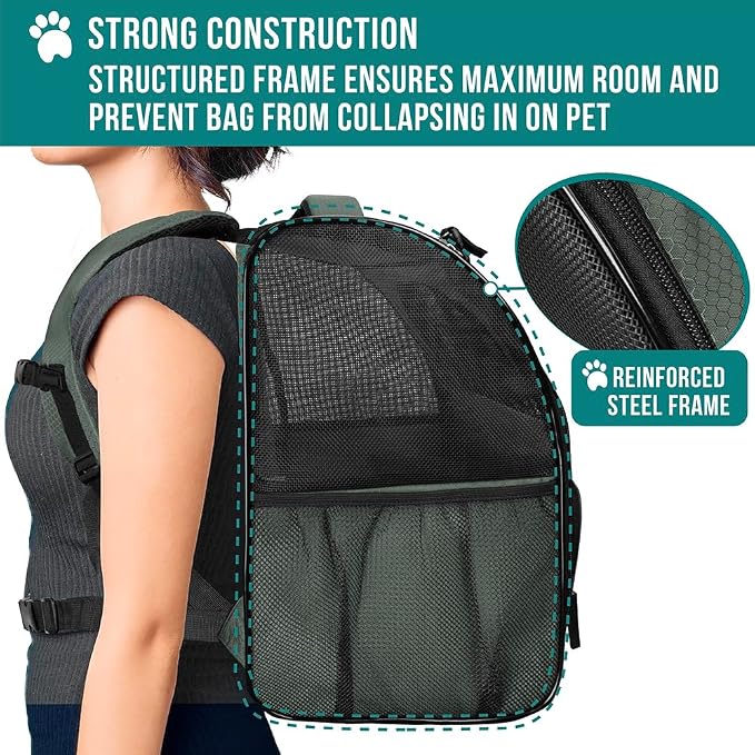 PetAmi Dog Backpack Carrier for Small Large Cat, Pet, Puppy, Ventilated Pet Hiking Backpack Travel Bag, Airline Approved Cat Backpack Carrier, Camping Biking Dog Bag Up to 18lbs Pet, Dark Grey