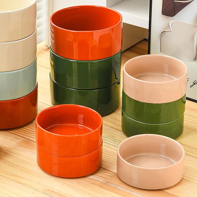 Petygooing Ceramic Dog Cat Bowl Set with Stand - Medium Dog Bowls, Anti-Slip Set of 2 - 28 OZ /3.6 Cups - Rust Red