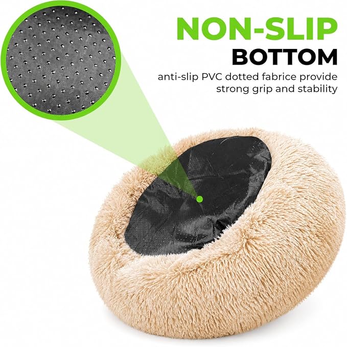 Whiskers & Friends Cat Beds for Indoor Cats, Fluffy Cat Bed Small to Large | Orthopedic Soft Plush Calming Donut Bed, Washable Round Pet Bed, Sized for Kitten to Large Cats & Puppy to Small Dogs