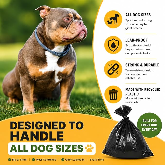 Dog Poop Black Bags with Dispenser (700 Bags) doggy poop bags Pickup Bag 35 Refill Rolls Dog Waste Bags Cat Litter & Poop Bags (35 Rolls, Uscented)