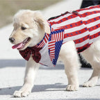 Kuoser Independence Day Dog Tuxedo, Dog Suit and Bandana Set with D-Ring | Formal Dog Costume with Detachable Bowtie Collar for 4th of July Independence Day, American Flag L