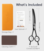 Professional Dog Grooming Scissors Pet Curved Thinning Shears 7.0'' Extremely Sharp Blades 440C Steel Thinning Scissors Durable Smooth Motion & Fine Cut for Dogs and Cats(Black)