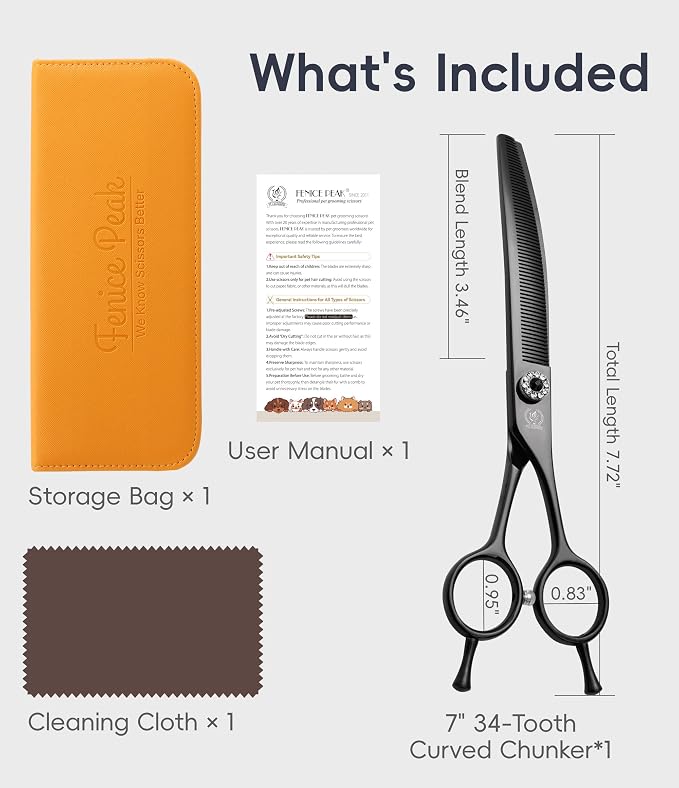 Professional Dog Grooming Scissors Pet Curved Thinning Shears 7.0'' Extremely Sharp Blades 440C Steel Thinning Scissors Durable Smooth Motion&Fine Cut for Dogs and Cats