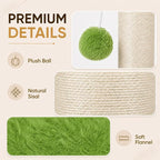 PAWSCRAT 32-Inch Tall Cat Scratching Post, 5.5-Inch Diameter, Sisal, Green | Natural Sisal Scratching Surface with a Dangling Ball for Indoor Cats, Scratch-Resistant Durable and Protect Your Furniture
