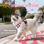 rabbitgoo Cat Harness and Leash Set, Escape Proof Vest, Pink | Soft Breathable Mesh, Easy Adjustable Fit, Snap Buckles, Sturdy Clip, Reflective Strips, for Medium to Large Cats Walks, M