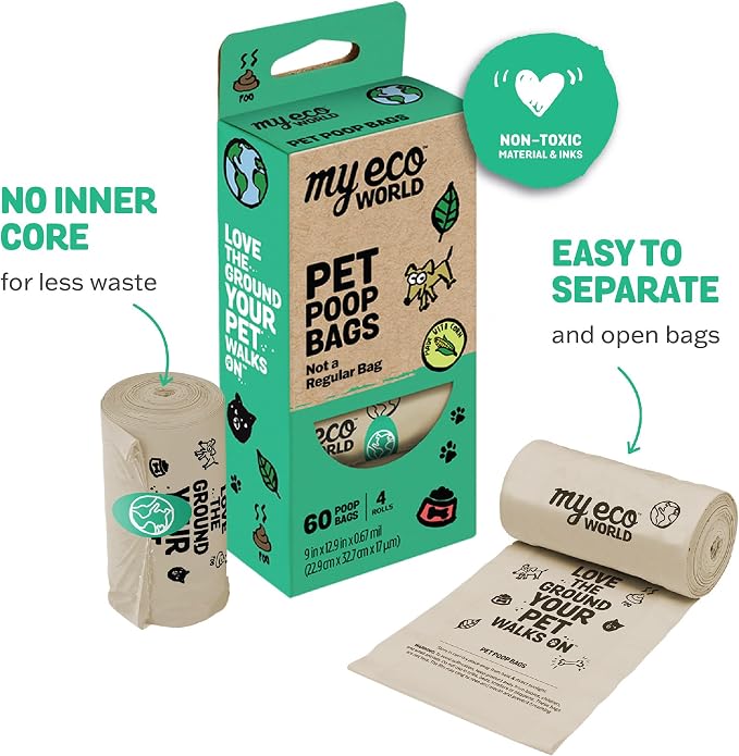MyEcoWorld® Compostable Pet Poop Bags - Made with Corn and Other Certified Compostable Materials - 240 Bags - 16 Roll - Extra Strong - Leak Proof - Unscented - Easy to Open