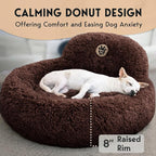 PetJett Calming Dog Bed Medium Size Dog - 30'' Donut Bed, Anti-Slip & Washable Super Soft Fluffy Plush Round Bed, Anti-Anxiety Premium Comfort Pet Bed, Fits Dogs up to 45 lbs - Brown