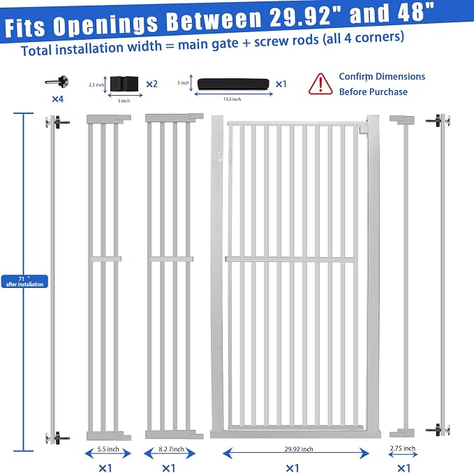 SHYUJAJIE 71 Inch Extra Tall Pet Gate for Cats | 29.92"-48" Adjustable Wide Dog Gates,Pressure Mounted Walk Through Tall Pets Gate for Doorways,Hallway,Stairs,Black