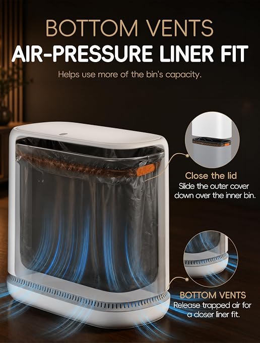Small Bathroom Trash Can with Lid, Dog Proof Slim Press Top Garbage Can, White Plastic Narrow Waste Basket, for Bathroom Bedroom Office 2 Pack Set with 4.8 Gal and 3.3 Gal