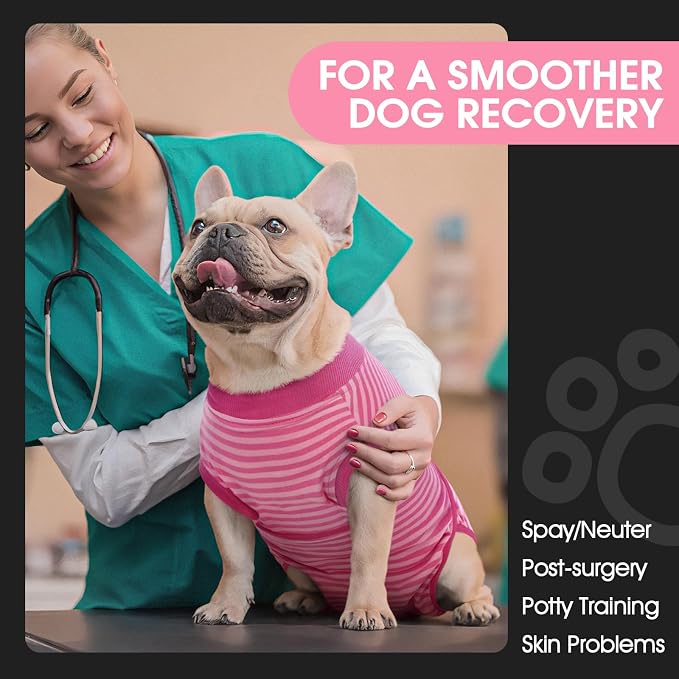 FUAMEY Recovery Suit for Dogs After Surgery,Soft Breathable Dog Bodysuit | E-Collar & Cone Alternative Surgical Suit,Male Female Dog Neuter Spay Suits Anti Licking Wounds Onesie Rose Stripes XL