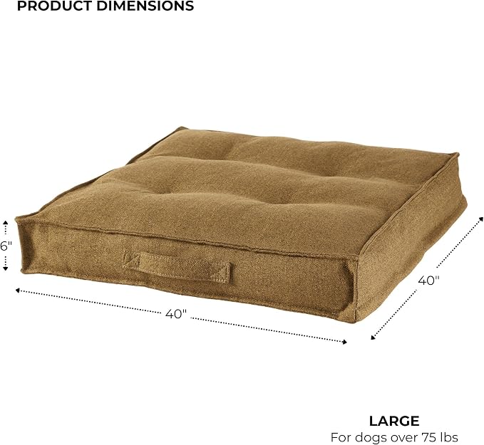 Indoor Dog Bed with Removable Washable Cover, Soft Basketweave Fabric, Reversible Cushion, Carry Handle, Baffle Construction to Help Prevent Fill Shifting, Moss - Large (40"x40")