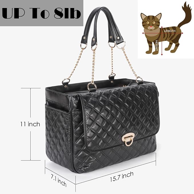 Fashion Pet Carrier Dogs Cat Small Animals Purse Bag, Leather Pet Carriers Dog Puppy Kitten Tote Travel Handbag TSA Airline-Approved